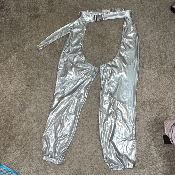 iHeartRaves Pants - Metallic silver assless chaps
